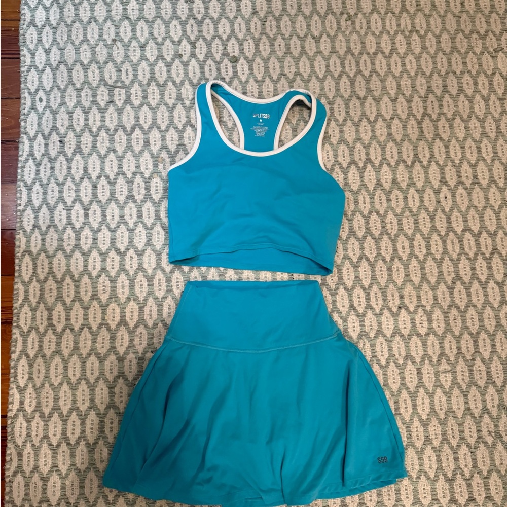 Splits 59 Teal Athletic Crop Top and Skirt Set